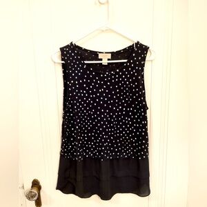 Black and White Polka Dot Peplum Loft Tank Blouse Size L